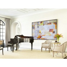 Handmade Original Horizontal Wall Art, Large Abstract canvas art Canvas Painting, Blue, yellow, beige, grey, brown, orange- By Biao