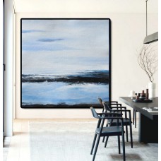 Large Abstract Painting Canvas Art, Landscape Painting On Canvas, Acrylic Painting Wall Art. Hand Made. Black White Blue.