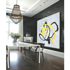 Large Large Abstract canvas art, Hand Painted Aclylic Painting On Canvas Minimalist Art, Black White Yellow.