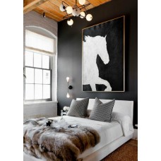 Black And White Horse Oil Painting Minimalist Art, Large Canvas Art. Abstract Painting, Modern Art. Hand Painted Acrylic Painting.