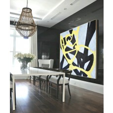Large Large Abstract canvas art, Hand Painted Aclylic Painting On Canvas Minimalist Art, Black White Yellow.