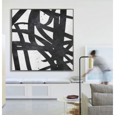 Abstract Painting Extra  Handmade Black White Geometric Art, Acrylic MinimaIlist Painting.
