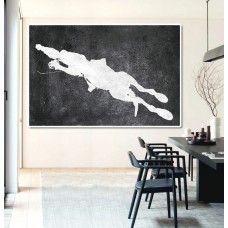 Hand Painted Extra Large Abstract Painting, Horizontal Acrylic Painting Large Wall Art. Black And White Horse Painting. Polo Art.