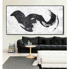Extra Large 72" Horizontal Acrylic Painting On Canvas, Minimalist Painting Canvas Art, Black And White , Original Art.