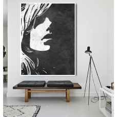 Extra Large Abstract Painting On Canvas, Textured Painting Canvas Art, Black And White Figure Art Handmade.