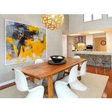 Palette Knife Painting, Huge Abstract Canvas Art, Original Artwork by Leo. Hand paint. yellow, gray, dark red - By Leo