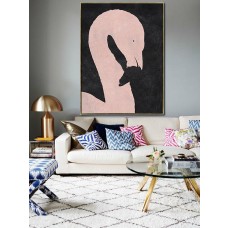 Large minimal art, Hand-painted Abstract Painting on canvas, Black and Pink Flamingo Art