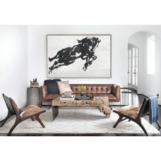 Original Art Abstract Horse Painting, Black White Minimalism, Canvas Art.
