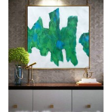 Large Contemporary Art On Canvas, Hand Paint Abstract Painting by Biao. Green, blue, black.
