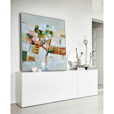 Large Contemporary Art On Canvas, Hand Paint Abstract Painting by Biao, Blue, green, pink, orange, yellow, etc.