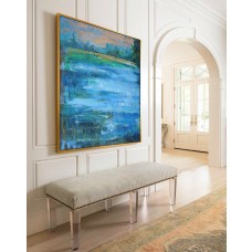 Large Abstract Landscape Oil Painting, Canvas Art. Handmade by Jackson, blue, yellow, brown, green, light pink, etc.