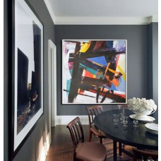 Large Contemporary Art, Handmade. Palette Knife Painting by Leo. Yellow, blue, green, orange, purple, etc.