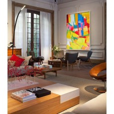 Palette Knife Painting, Huge Abstract Canvas Art, Original Artwork by Leo. yellow, blue, red, brown, pink - By Leo