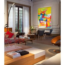 Palette Knife Painting, Huge Abstract Canvas Art, Original Artwork by Leo. yellow, blue, red, brown, pink - By Leo