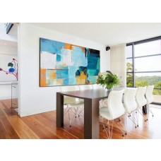 Palette Knife Painting, Original Horizontal Wall Art, Large Abstract canvas art Canvas Painting, Yellow, blue, green, etc. - By Leo