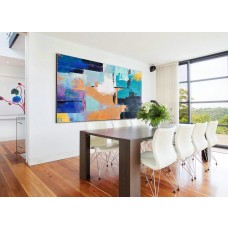 Palette Knife Painting, Original Horizontal Wall Art, Large Abstract canvas art Canvas Painting, Large Art. Yellow, blue, green, etc.