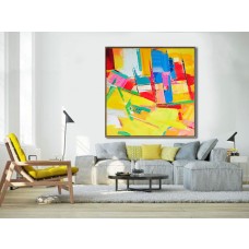 Large Palette Knife Painting On Canvas, Large Abstract canvas art Decor. Large Contemporary Painting, by Leo. blue, green, yellow, red, Cheap Abstract Canvas Art 
