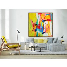 Large Palette Knife Painting On Canvas, Large Abstract canvas art Decor. Large Contemporary Painting by Leo, blue, green, yellow, red