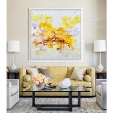 Large Contemporary Art Original Oil Painting On Canvas. One-of-a-kind, IN STOCK, 48"X48"/122x122cm. Yellow, purple, brown