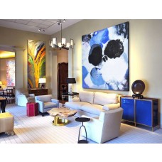 Large Contemporary Art Original Oil Painting On Canvas. One-of-a-kind, IN STOCK, 48"X48"/122x122cm. blue, white, black.