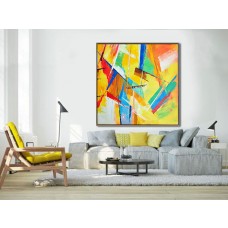 Large Palette Knife Painting On Canvas, Large Abstract canvas art. Large Contemporary Painting, blue, green, blue, red, yellow. By Leo