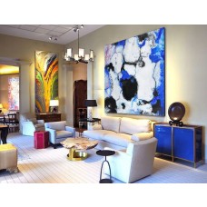 Large Contemporary Art Original Oil Painting On Canvas. One-of-a-kind, IN STOCK, 48"X48"/122x122cm. blue, white, black.