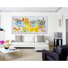 Large Contemporary Art, Oil Painting On Canvas, Original Art. One-of-a-kind, IN STOCK, 36"x72". Yellow, brown, blue, green