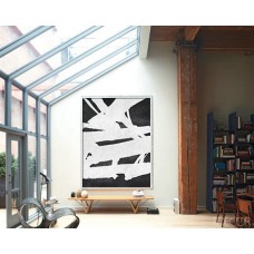 Extra Large Acrylic Painting On Canvas, Minimalist Painting Canvas Art, Black And White Geometrical Painting